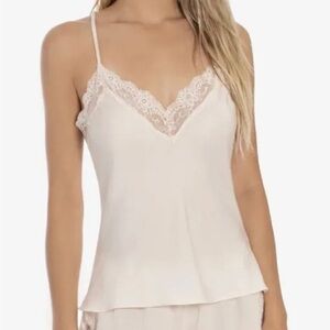 Linea Donatella Womens Small Lace Strappy Pullover V Neck Pajama Top Coral S